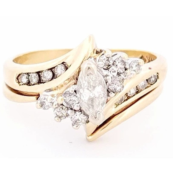 14K Diamond Wedding Ring Set/ Engagement Ring REAL DIAMONDS Size 5.6 - Picture 10 of 12